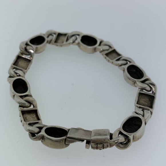 Vintage Marcasite, Onyx and Sterling Silver Bracelet - Picture 7 of 7